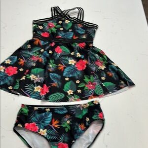 Girls’ Tropical Floral Swimsuit – 2-Piece Set (Size 14)